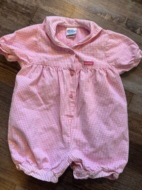 Vintage 90a OshKosh B'gosh Pink Gingham Short-Sleeve Romper 24 months